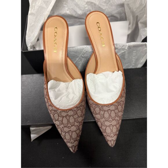 New Coach Renn Micro Signature Jacquard Logo Mule Heels 9.5 - Picture 2 of 6